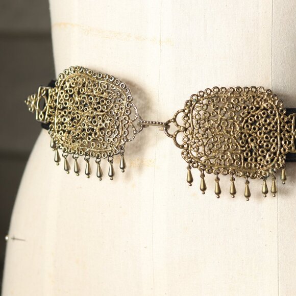 Rare Boho - riffic Robert Lee Morris for Donna Karan Black Filigree Sz S Belt main image 9